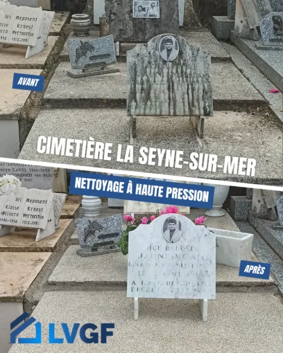 Photo avant-après nettoyage Haute Pression Cimetière La seyne sur mer